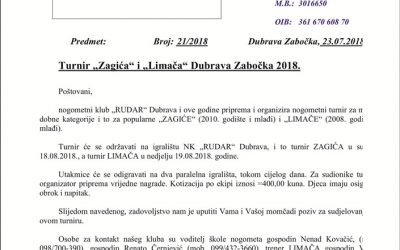 Pozivnica za turnir Rudara iz Dubrave Zabočke
